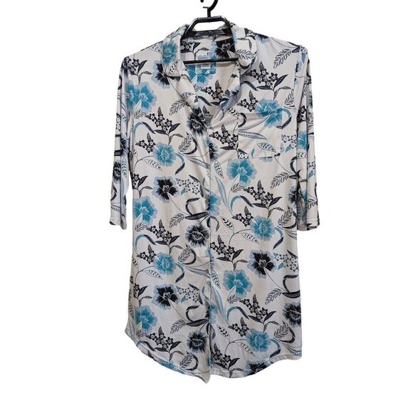 Echo Sleepwear size L nightgown loungewear top  Blue White  floral - Picture 1 of 5